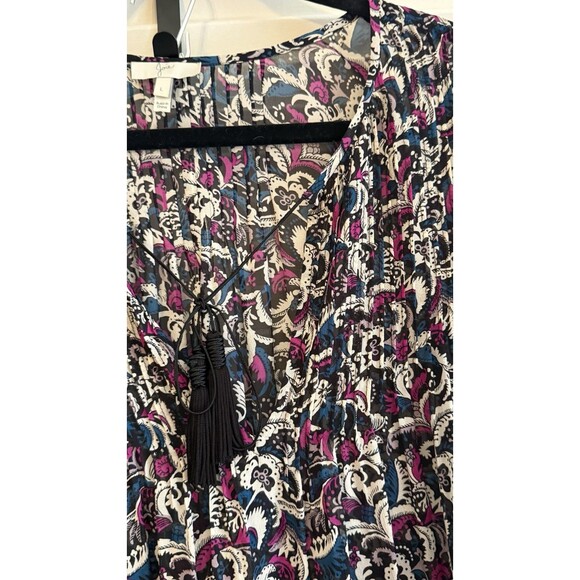 JOIE 100% Silk Paisley Bishop Sleeve Blouse Pleated Tasseled Boho Cottage Size L - Picture 5 of 12